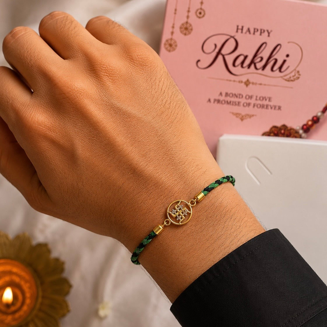 Royal Swastik Adjustable Push Pull Rakhi